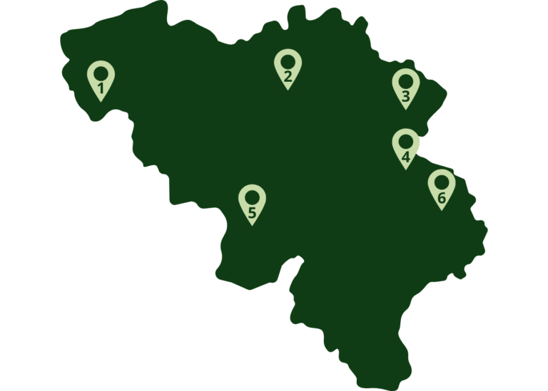 Les plus belles randonnées hivernales à faire avec votre chien en Belgique, carte de la Belgique avec les zones de randonnée balisées